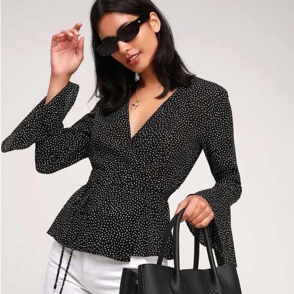 LULU’S Love Is Enough Black Polka Dot Wrap Top - Picture 1 of 3